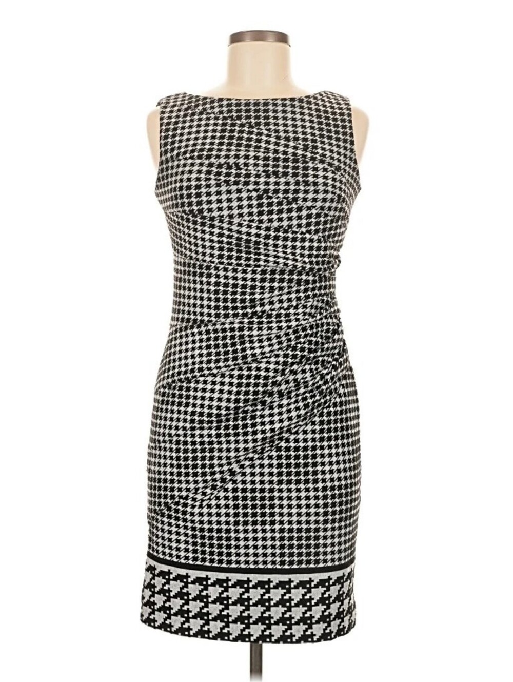 Jessica Simpson Women's Size 8 Black White Houndstooth Full Length Zipper Dress